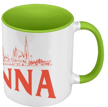 Tasse Farbe Premium Grün – Wien Minimalist Wien Reise Österreich Mozart – Tasse mit Henkel und farbigem Innenfutter