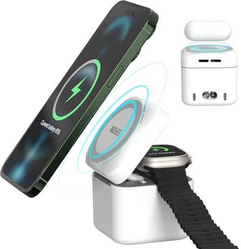 LIMETA 4 in 1 Wireless Ladestation, Mehrere Geräte Magnetische Ladestation, USB C Schnellladegerät, Kabelloses Charger Stand OTA-Upgrade Kompatibel mit iPhone Series AirPods iWatch
