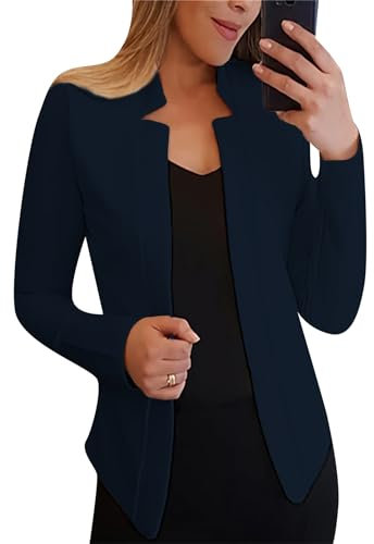 YMING Femmes Élégant Printemps Blazer Manches Longues Lapel Casual Loose Blazer Open Front Basic Solid Color Blazers Navy Blue M