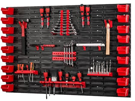 PAFEN Werkzeugwand mit Stapelboxen - 1152 x 780 mm - Lagersystem Wandregal für Garage Werkstatt Werkzeughaltern mit Lochwand Lagerregal Schüttenregal Garage Ordnungssystem | Set 43 TLG.