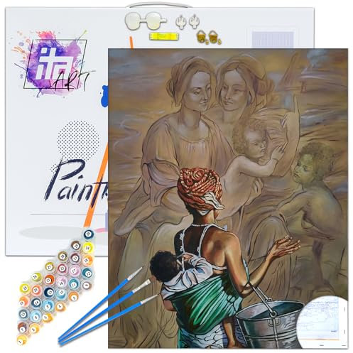 ITA ART Malen nach Zahlen Komplett Set mit Keilrahmen, Acrylfarben, Pinseln, Zubehör, Geschenkbox - DIY Gemälde Bastelset Kit mit Leinwand für Erwachsene, 40x50 cm, Reproduktion nach Ali Hasun
