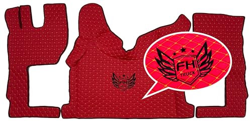 Luxus Fußmatten, Automatten LKW aus Kunstleder für Volvo FH Automat ab 2013 mit Stickerei (Rot-Gelb)