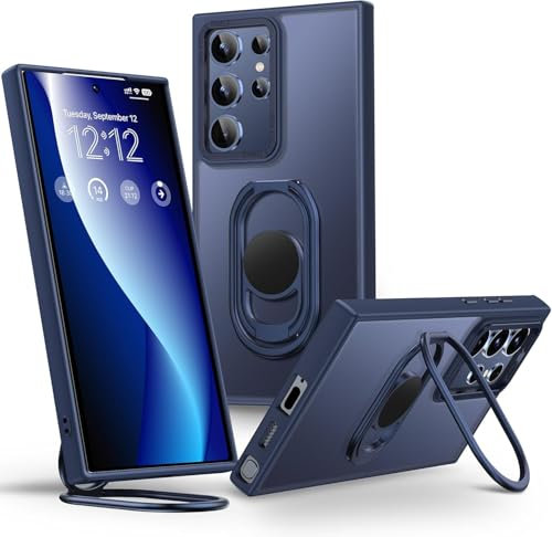 SHIELDS UP for Samsung S23 Ultra Case with Stand, Matte Back Phone Case with Double Ring Holder【Adjustable & Foldable】 Shockproof Translucent Protective Cover for Galaxy S23 Ultra - Frosted Blue