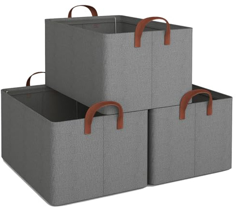iEGrow Aufbewahrungsbox, 3er Set, faltbare Stoffbox mit Griffen, Aufbewahrung für Kleidung, 30 x 20 x 15 cm, Oxford , geeignet für Wohnzimmer, Schlafzimmer, Aufbewahrung von Badartikeln (Grau)