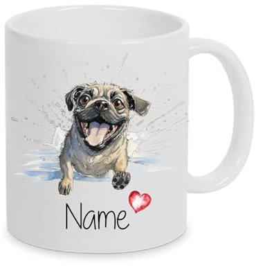 Funny Dog - Personalisierte Tasse Hund mit Namen - 50 Rassen, Artikelform: Mops 2