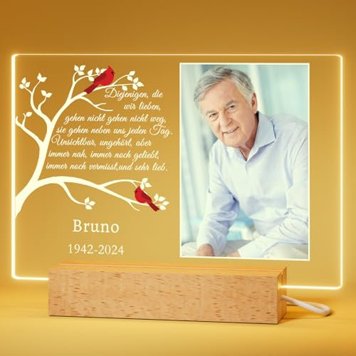 Bemaystar Personalisierte Gedenken an Verstorbene, Trauergeschenk, Erinnerung an Verstorbene, Andenken an Verstorbene, Trauerlicht, Trost Geschenke, Charakter Fotorahmen Nachtlicht
