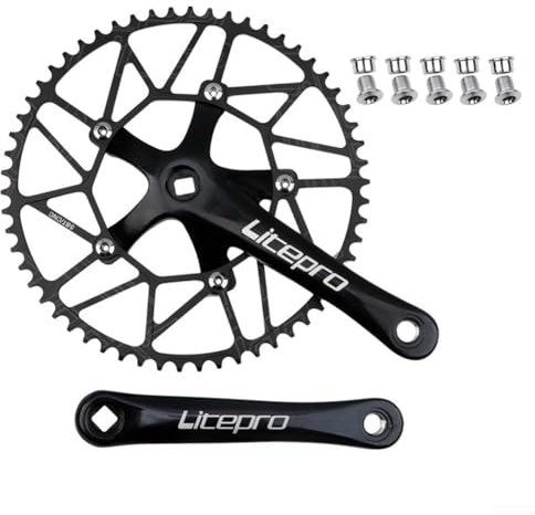 Set di guarnitura a velocità singola, 50-58t, 170 mm, 130 BCD, per anello singolo, completamente lavorata a CNC, corona stretta, per bici pieghevoli, bici da strada (pedivella nera + 56T)