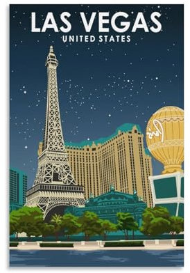 Jdheeh Vintage-Poster auf Leinwand, Motiv: Las Vegas, USA, Wanddekoration, Poster, 20 x 30 cm