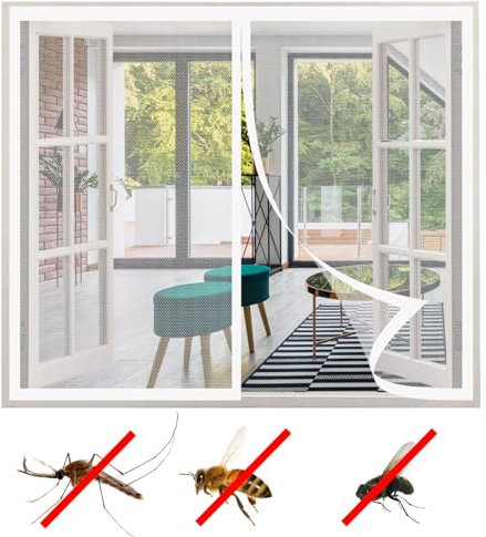 Fliegennetz Fenster Magnet 240 x 125 cm, Insektenschutz Magnetfenster Fliegenvorhang Moskitonetz, Einfache Installation für Alle Arten von Fenstern, Weiß