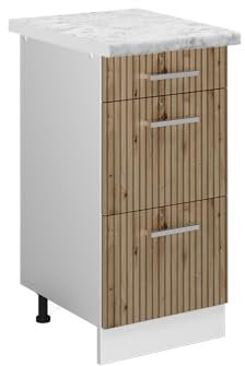 Vicco Meuble Cuisine R-Line, Chêne Artisan/Blanc, 40 cm avec tiroirs, PT Marbre