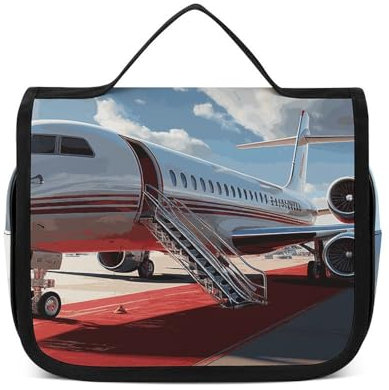 Dwrepo Trousse de toilette à suspendre pour homme et femme - Portable - Imperméable - Sac de toilette de voyage en avion - Tapis rouge - 22,5 x 18,5 cm - Trousse de toilette à suspendre - Tapis rouge
