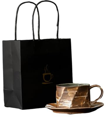 CAPIJIONG Juego de tazas de café y platos de cerámica gruesa de origami creativo de 215 ml / 198.4 g / 198.4 g - Juego de tazas y platos de café plegables - blanco liso (juego de caja)
