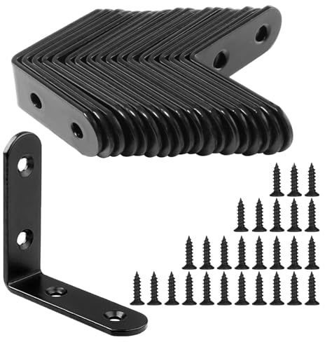 Eckwinkel, 90 Grad, rechtwinklig, Edelstahl, Winkelstütze (50 x 50 x 20 mm), mit Schrauben für Holzstuhl, Bücherregal, Brett, Fenster, Möbel, Schreibtisch, Tischregal, Schwarz, 25 Stück