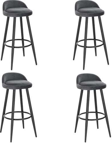 WOLTU Barhocker 4er Set, Barstuhl Küchenhocker, hoher Hocker mit Rückenlehne Fußstütze, aus Samt Metall, für Bars Theken Bistros, Dunkelgrau, BH296dgr-4