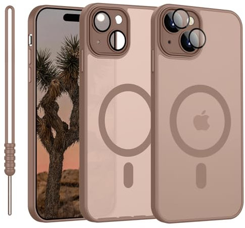YUANDMI iPhone 14 Hülle mit MagSafe, Hanyhülle iPhone 14 Magnetisch Matte Touch Kameraschutz, Anti-Gelb rutschfest Kratzfest Schutz Stoßfest Hülle für iPhone 14 Braun