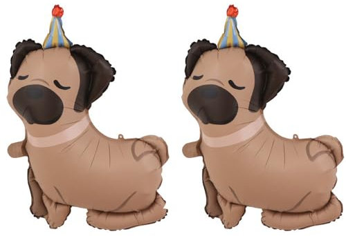 2 Stück Hund Ballons Mops Luftballon Tier Geburtstag Ballon Welpen Folienballon Happy Birthday Deko Folienballon für Kinder Geburtstag Junge Mädchen Party Deko Haustiere Thema Party Deko