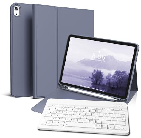 GKABXY Hülle mit Tastatur für iPad Air 11 Zoll 2025 2024 (M3/M2), iPad Air 5 4 2022/2020 10,9 Zoll, Soft TPU Rückschale mit Stifthalte, magnetisch Abnehmbare Folio Tastatur hülle, Violett