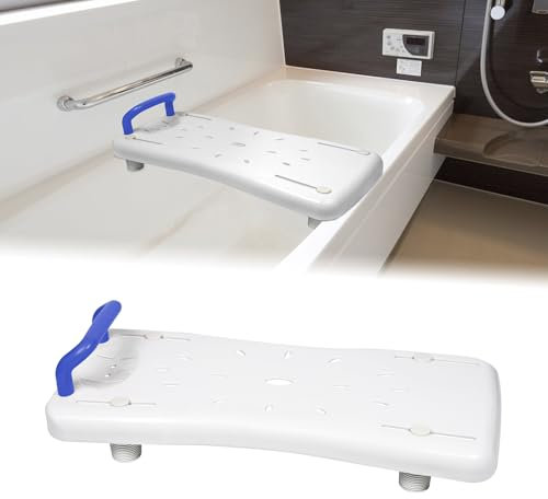UISEBRT Badewannenbrett Badewannensitz Senioren, Sitzbrett für Badewanne, Wannensitz mit Griff und Seifenablage, Länge 70 cm, Weiß und Blau