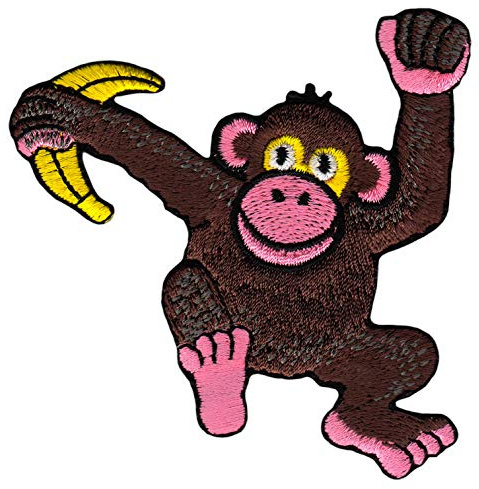 AFFE mit Banane Aufnäher zum aufbügeln oder aufnähen Bügelbild Aufbügler für Kleidung gestickter Bügelpatch Applikation Monkey Patch Größe 8,0 x 8,0 cm