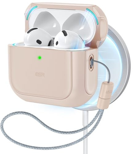 ESR für AirPods 4 Hülle, kompatibel mit AirPods 4 Gen (2024) (USB-C), Unterstützt kabelloses Laden, Schutzhülle mit Handschlaufe, Magnetischer Deckel, Orbit Hybrid Hülle, Wüstentitan