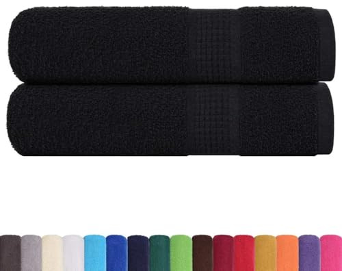 vidaXL 2 Piece Hand Towels - 100% Cotton - 50x100 cm - Black - OEKO-TEX Certified - Absorbent, Soft, Machine Washable with Hanging Loop