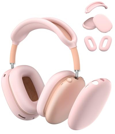 Silikonhülle für Airpods Max Kopfhörer USB-C/Lightning, AirPods Max Zubehör Ohrpolsterhülle/Ohrmuschelhülle/Stirnbandhülle weiche Silikonhülle (Rosa)
