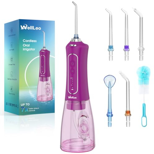 Water Flosser for Teeth, 300ML Cordless Oral Irrigator Rechargeable Dental Flosser Teeth Picks with 5 Modes 5 Jet Tips,IPX7 Waterproof Teeth Cleaner for Braces Gum Care, Home Travel Use