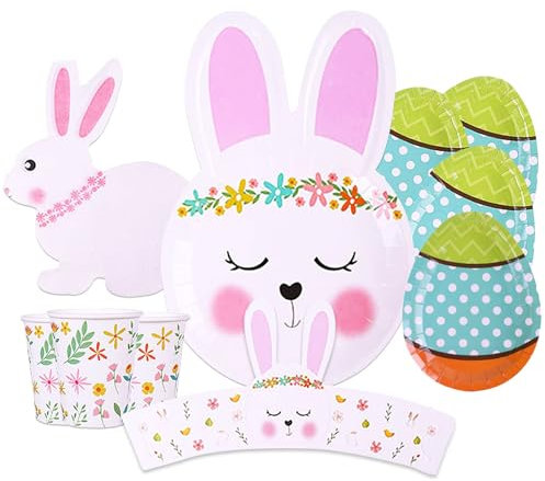 Xusxes 56 Piezas Vajilla Fiesta Cumpleaños, Set De Vajillas Para Conejo De Pascua, Vajilla Cumpleaños Para Niños, Platos Desechable, Vajilla Para Fiesta De Pascua para 12 personas