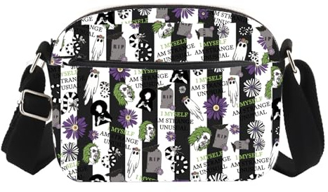 TSOTMO Horror Film Gift Halloween Crossbody Bag for Horror Lovers Coffin Snake Black White Bag Spooky Goth Vanity Gifts
