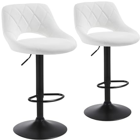 Chummaven Barhocker 2er Set mit Hohlrücken höhenverstellbare Barstühle aus Wissenschaftlichem Gewebe Küchenbarstühle mit schwarzem Chrom-Fußstütze gepolsterte Barstühle für Hausbar, Weiß