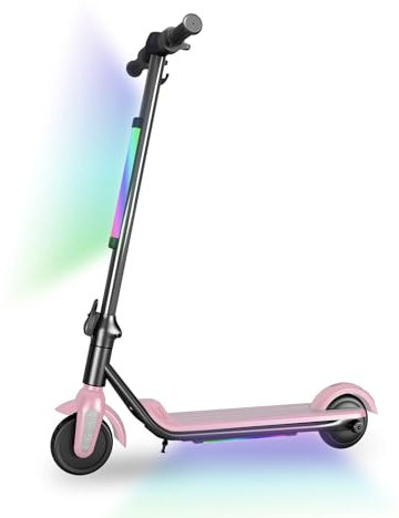Monopattino Elettrico per Bambini 6-12 Anni,Monopattino Elettrico Pieghevole,Due Tipi di Freni,Autonomia 5-8 KM,Velocità Massima 12 KM/H,Luci Arcobaleno,Luci LED,Monopattino Elettrici Bambini (Rosa)