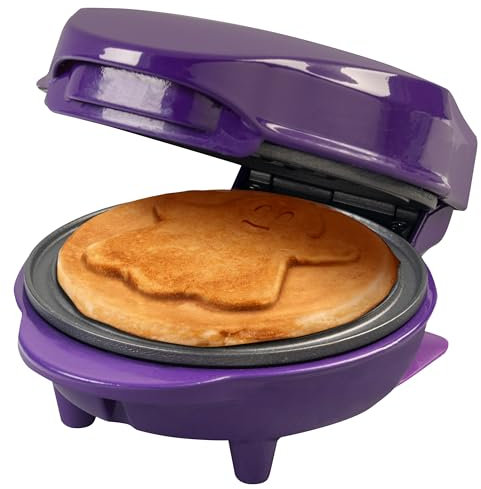 Bestron Mini Waffeleisen, Waffeleisen mit Sonderplatte Geist, Waffelgröße: Ø 10cm, ideale Größe für Kinder, für Geburtstage oder als Geschenk, Backampel & Antihaftbeschichtung, Farbe: Lila