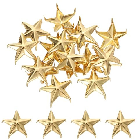 sourcing map 50 tachuelas de metal con forma de estrella, 15 mm, 5 garras, punk, remaches, clavos, cabeza de clavo, remaches de cuero para manualidades, ropa, bolsos, zapatos, color dorado claro