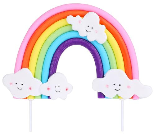 Rainbow Cake Topper, Soft Pottery Rainbow Cakes Decorations with Cloud, Cake Topper for Birthday Party and Wedding Supplies