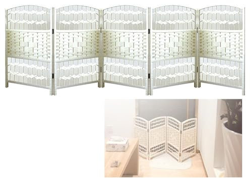 4/5/6 Panel Kurzer Trennwandschirm, Rattan-Raumteiler, Massivholzrand, for Kindergarten-Schlafzimmer-Studio(Beige,120x40cm-5panel)