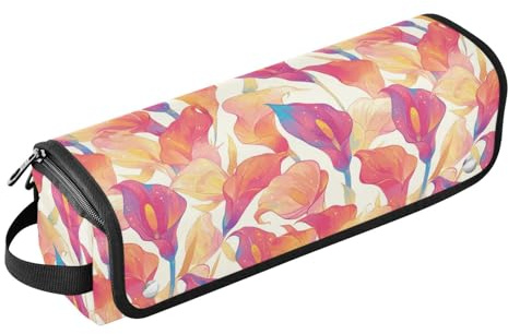 Joli sac de voyage pour femme avec motif de fleurs de lys roses et jaunes, tapis résistant à la chaleur, grand étui de voyage pour fer à lisser, fer à friser, organiseur portable