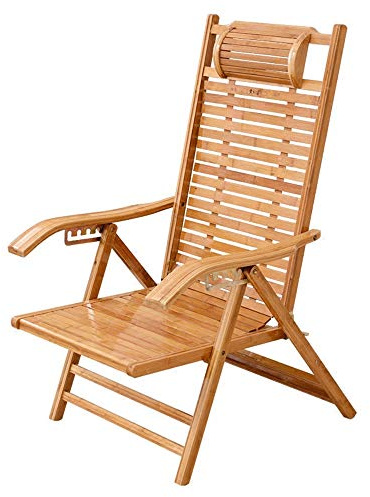 Klappbarer Liegestuhl aus Bambus, Siesta-Sessel für den Balkon, Sonnenliege aus Holz für den Außenbereich auf der Terrasse und im Garten mit verstellbarer Kopfstütze, tragbarer Freizeit-Liegestuhl