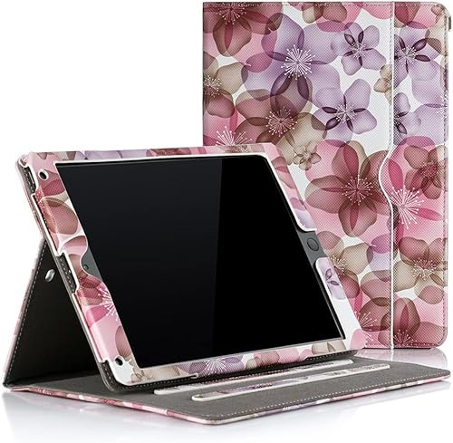 TXWLLIU Hülle für iPad 9,7 Zoll 6./5. Generation (Modell 2018/2017) & iPad Air 2/1, Intelligente Schutzhülle aus PU-Leder mit Dokumententasche und Auto Sleep/Wake, Lila Blume