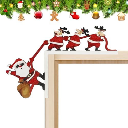 Binlava Türrahmen Weihnachtsdeko mit Klebeband Weihnachten Elch Weihnachtsmann Creative Türecke Dekoration aus Holz Geschenke Türdeko