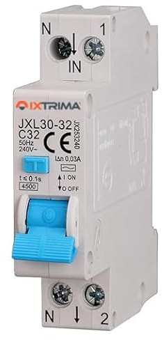 IXTRIMA JXL30-32 Interruttore Magnetotermico Differenziale, 1P+N, 6-32A, 30mA, 240V, 4,5kA (C32-32A)