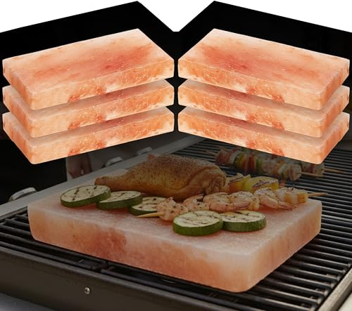 Himalayan Salt Block for Cooking & Grilling | Natural Pink Salt Slab Serving Plate for BBQ, Steak, Fish & Vegetables | Reusable Cooking Tray & Chilling Board (Pack of (6))