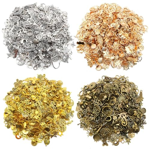 DIFLAX 120 Pezzi Ciondoli di Creazione di Gioielli Ciondoli per Collane Charms per Bracciali Fai daTe per Collana Orecchini Portachiavi Ciondoli Accessori per Gioielli (Argento+Oro+Bronzo+Oro rosa)