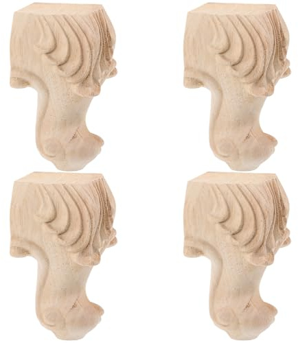 HOUDERCO 4 Pcs Pieds de Meuble Vintage en Bois Sculpté pour Table et Cabinet, Style Européen Motif en Relief, Stable et Protection du Sol, pour Maison ou Bureau