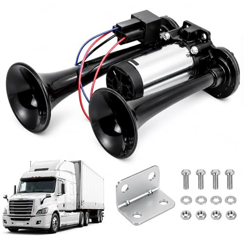 Tromba Camion 12V, Afenau 600 dB Trombe Bitonali con Compressore, Clacson Auto Kit per Veicoli 12V Camion, Auto, Treni, Barche, SUV (Nero)
