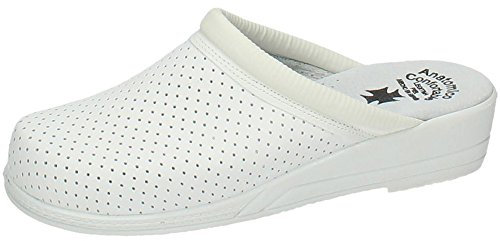 MADE IN SPAIN Z Zuecos de Piel Blancos para Señora Calzan pequeño, Comprar una Talla más Mujer Calzado Trabajo Blanco 39