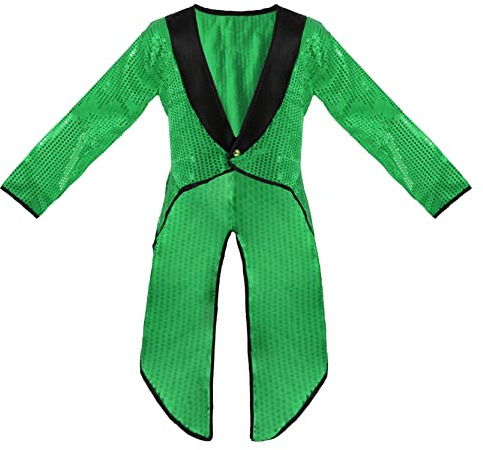 Adults Green Sequin Tailcoat Fancy Dress - XSmall - Long Tailed Jacket with Green Sequins and Black Lapels - Perfect for Charity Events, Dance Shows, Performances and Other Fancy Dress Events