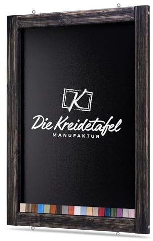 Rustikale Tafel Kreidetafel Wandtafel Küchentafel mit Holzrahmen zur Beschriftung mit Kreide im Landhausstil in verschiedenen Größen und Farben (Schwarz, 60x140)