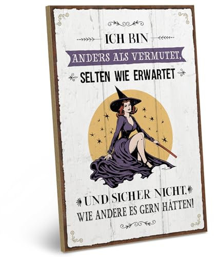 ARTFAVES® Wandbild Holzschild mit Spruch - Ich bin anders als vermutet - Türschild Retro Vintage Deko Bild Geschenk - witzige Sprüche