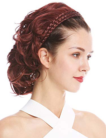 WIG ME UP - 90605-131 Halbperücke Haarteil edel geflochtener Haarreif schulterlang Rotbraun Rostbraun wild gewellt Länge: ca. 30 cm