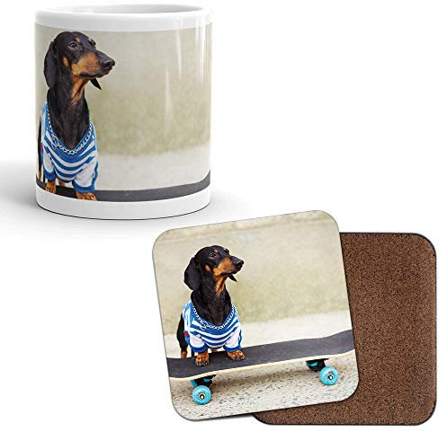 DV Mugs Ltd Mug & Coaster Set - Cute Skateboarding Dachshund Sausage Dog Animal #13274 (Mug & Coaster)